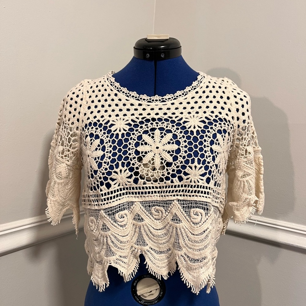 Rebellion Cream Crochet Crop Top